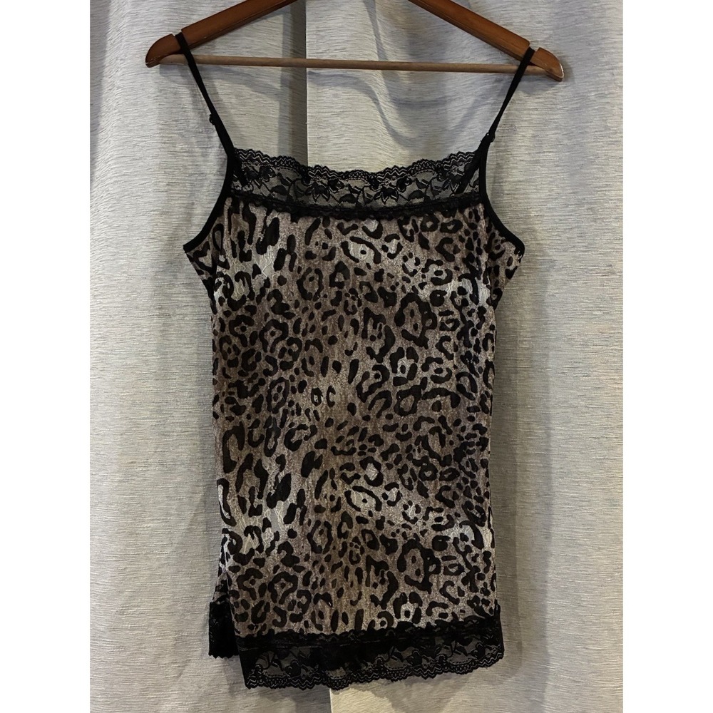 Maurices Tank Top Womens M Black Animal Print Cheetah Lace Cami Y2K T-302